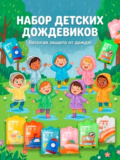 Плащ дождевик детский с капюшоном, 5-7 лет, одноразовый