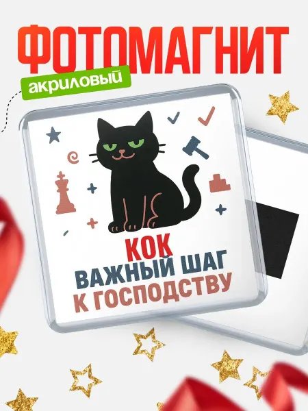 КлассныеШтучки Магнит чёрный кот Кок магнит на холодильник подарок коллеге