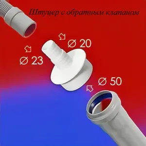 Отвод с обратным клапаном( сухим затвором) для стиральной машины, 50 мм