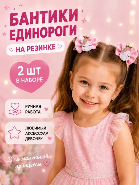Резинки бантики детские единорог