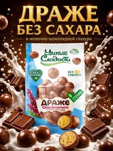 Драже "Умные сладости" без сахара и глютена в молочно-шоколадной глазури, 50г