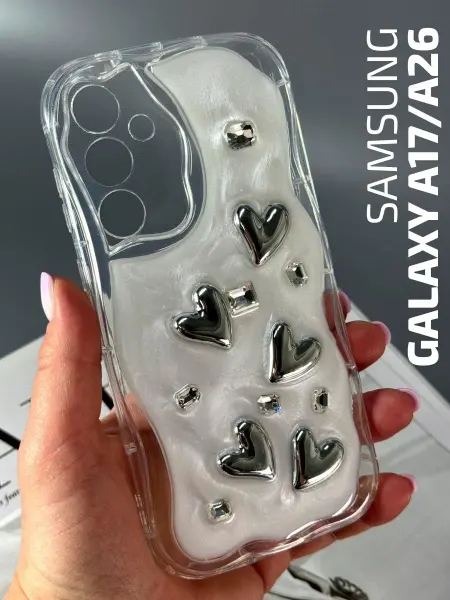 Чехол на Samsung A17 A26, объемный, с сердечками