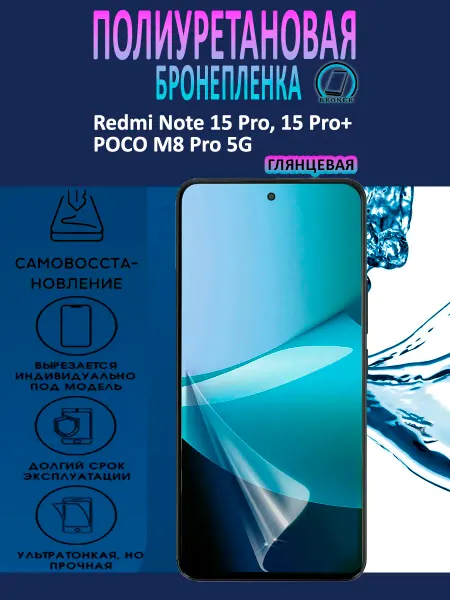 BroneR Полиуретановая защитная пленка Redmi Note 15 Pro,+,POCOM8Pro