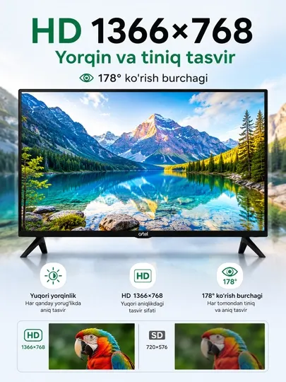 Телевизор Artel UA32H3200 32" HD Smart Android TV, Wi-Fi, Bluetooth, чёрный