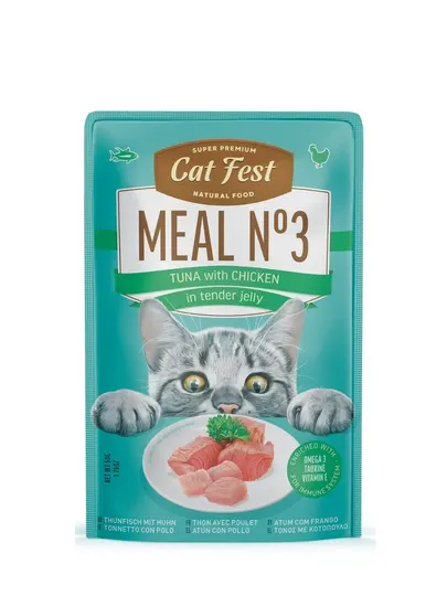 Влажный корм для кошек Cat Fest Meal №3 Тунец с курицей в нежном желе, 50 г