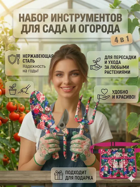 Набор садовых инструментов для сада и огорода 4 в 1