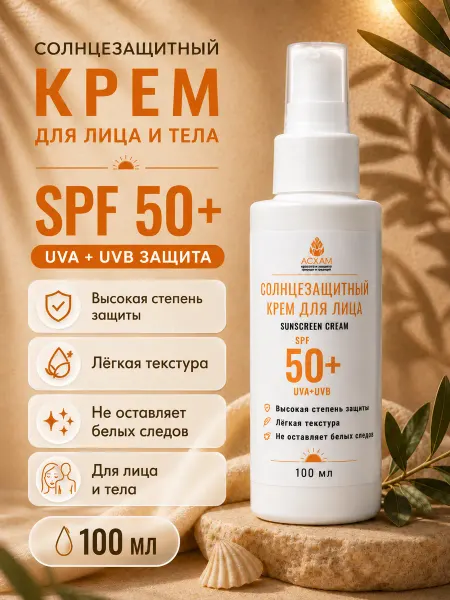 Асхам Косметика Солнцезащитный крем для лица spf 50 увлажняющий