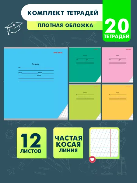 Prof-Press Тетради в частую косую линейку 12 листов 20 штук