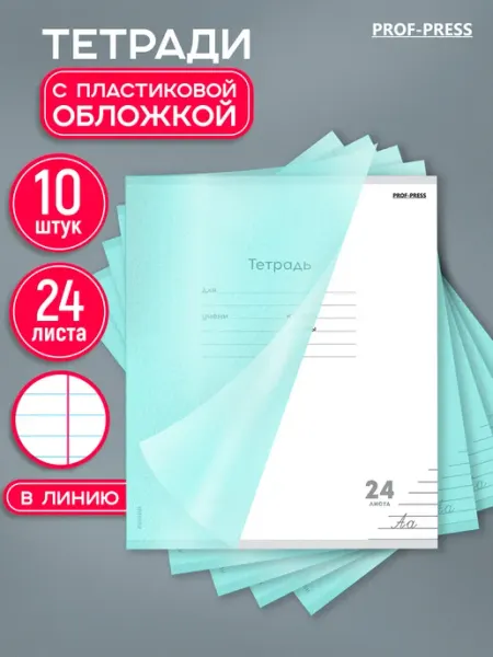 Prof-Press Тетрадь 24 листа в линейку 10 штук с пластиковой обложкой