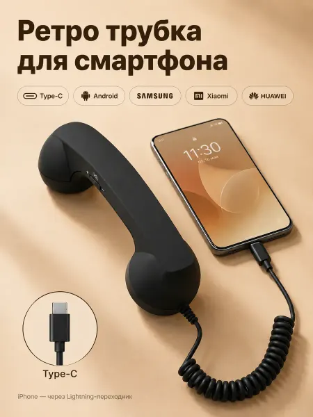 Магазин приколов и розыгрышей Ретро трубка для смартфона Type-C, прикол, розыгрыш