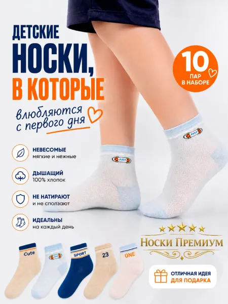 Носки Премиум Носки для мальчиков 8-10 лет 10 пар разноцветные