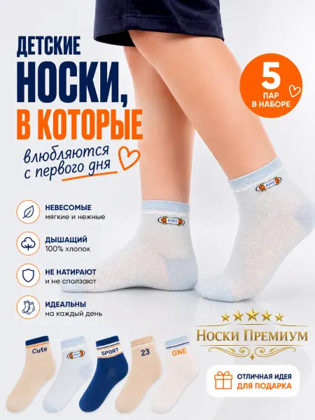 Носки Премиум Носки для мальчиков 10-12 лет 5 пар разноцветные