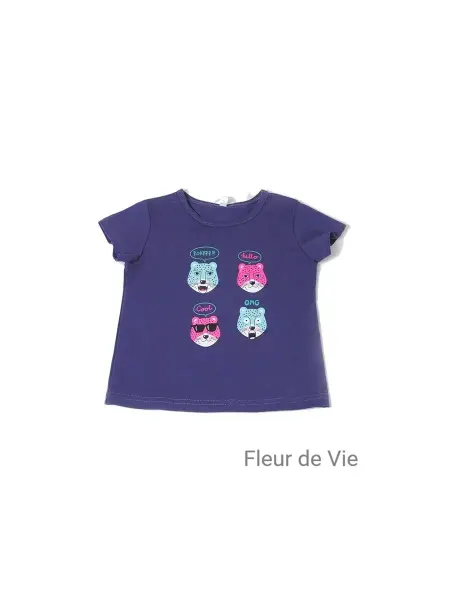 Fleur de Vie Футболка для девочки синяя с печатью и надписью детская