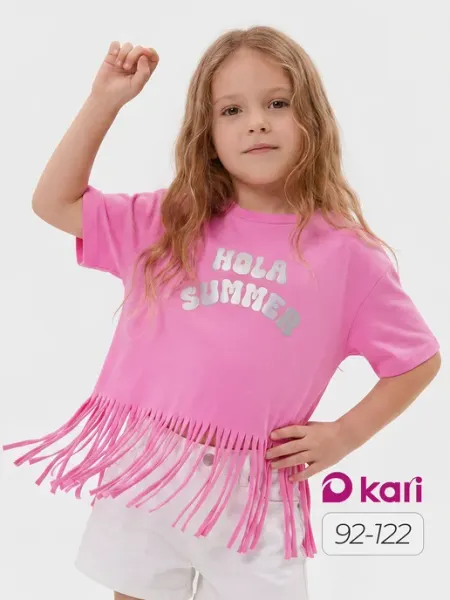 KariKids Футболка для девочки укороченная с бахромой