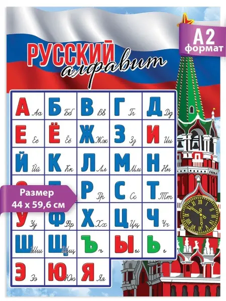 ТМ праздник Плакат русский язык,алфавит,азбуа,детский,школа,обучающий,А2