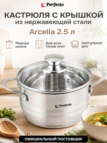 PERFECTO LINEA Кастрюля из нержавеющей стали 2.5 литра с крышкой Arcelia