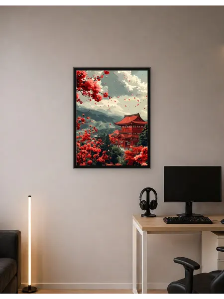 Postersbase Постер на стену Японский храм с цветущей вишней 1 50x70