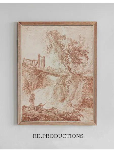 Re.productions Постер Herdsmen Crossing a Waterfall - Hubert Robert