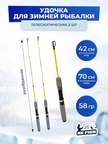 REfish Удочка для зимней рыбалки телескопическая 70 см